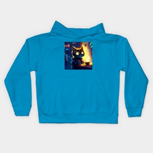 Futuristic Cat is Serving Some Coffee to a Customer Kids Hoodie